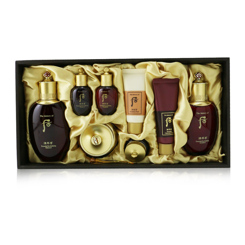 Whoo (The History Of Whoo) Jinyulhyang Essential Revitalizing Set: Balancer (150ml+20ml) + Emulsion (110ml+20ml) + Cream 30ml + Eye Cream 4ml + Cleansing Foam 40ml + Purifying Mask 30ml  8pcs