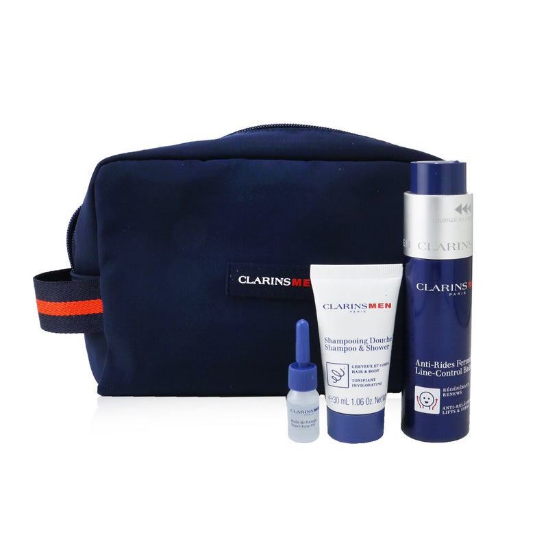 Clarins Men Expert Firming Essentials Set: Line-Control Balm 50ml + Shampoo & Shower 30ml + Shave Ease oil 3ml 