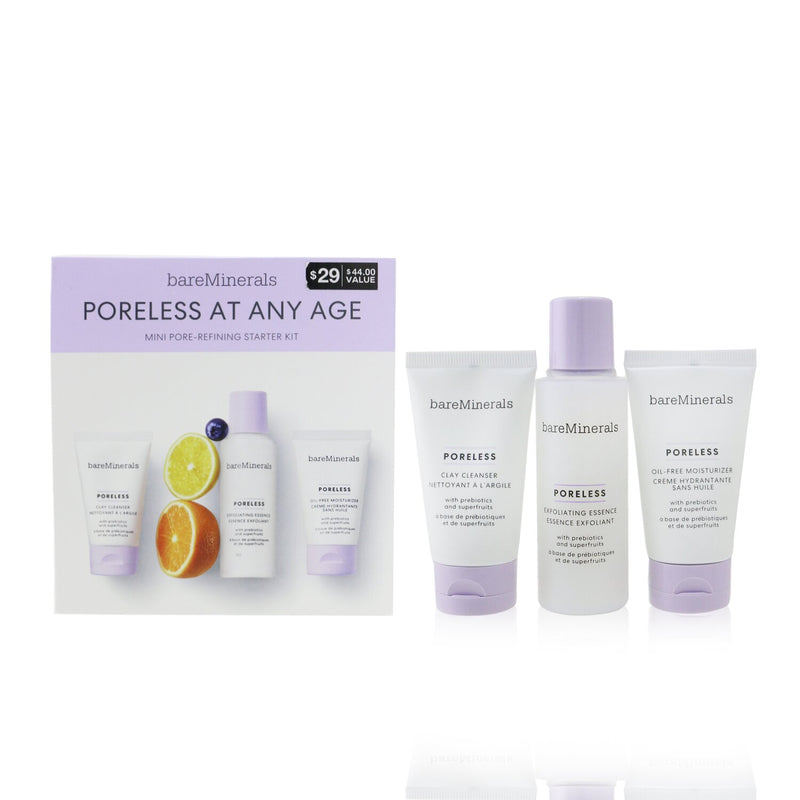 BareMinerals Poreless At Any Age Starter Kit: Clay Cleanser 30ml+ Exfoliating Essence 50ml+ Oil-Free Moisturizer 30ml 