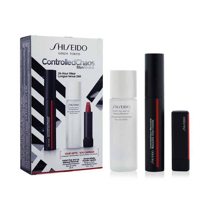 Shiseido Controlled Chaos MascaraInk Set (1x Controlled Chaos MascaraInk, 1x Modern Matte Powder Lipstick, 1x Instant Eye And Lip  Makeup Remover) 