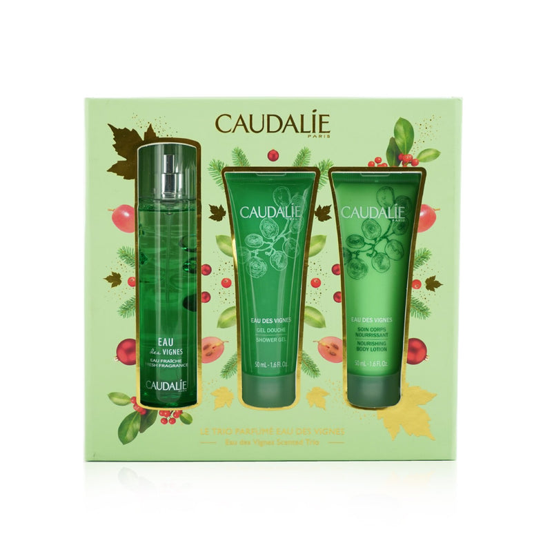 Caudalie Eau Des Vignes Christmas Coffret: Fresh Fragrance Spray 50ml + Shower Gel 50ml + Body Lotion 50ml (Green Line) 