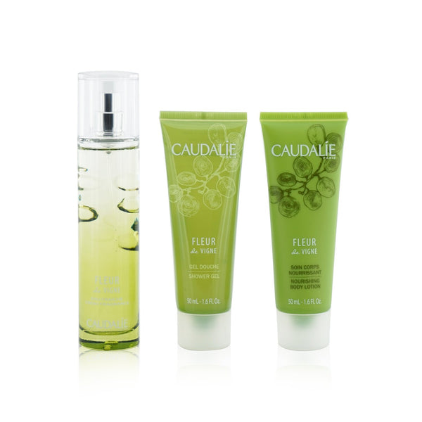 Caudalie Fleur De Vigne Christmas Coffret: Fresh Fragrance Spray 50ml + Shower Gel 50ml + Body Lotion 50ml (Light Green Line) 