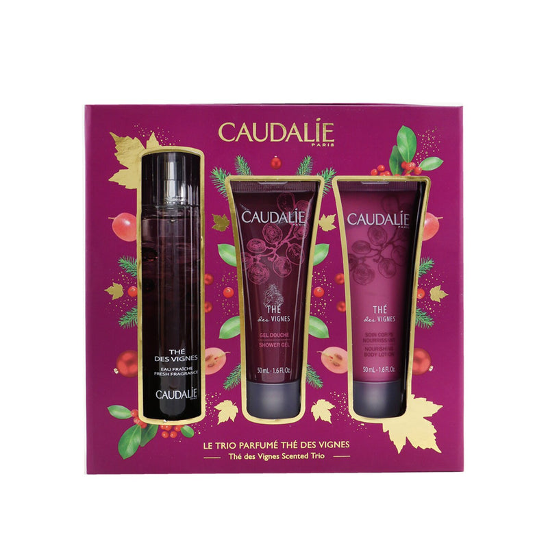 Caudalie The Des Vignes Christmas Coffret: Fresh Fragrance Spray 50ml + Shower Gel 50ml + Body Lotion 50ml (Purple Line) 