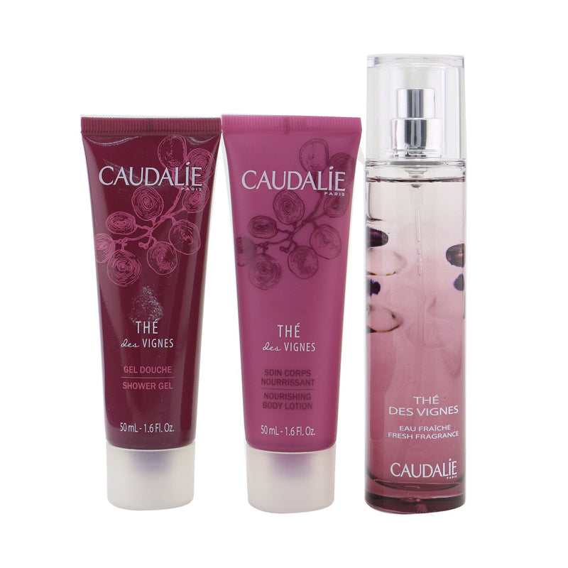 Caudalie The Des Vignes Christmas Coffret: Fresh Fragrance Spray 50ml + Shower Gel 50ml + Body Lotion 50ml (Purple Line) 