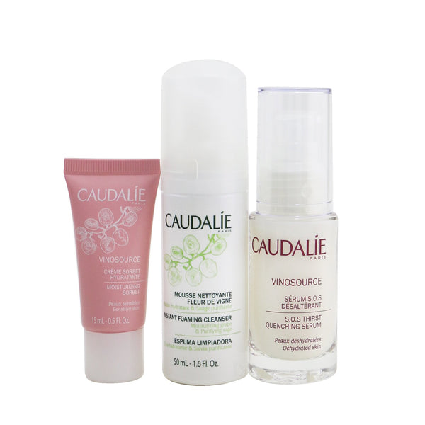 Caudalie Vinosource S.O.S Hydration Set: S.O.S Thirst-Quenching Serum 30ml+ Instant Foaming Cleanser 50ml+ Moisturizing Sorbet 15ml 