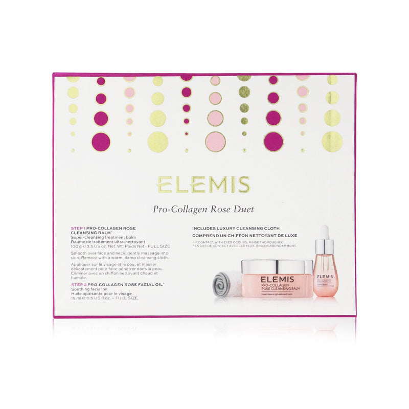 Elemis Pro-Collagen Rose Duet: Rose Cleansing Balm 100g+ Rose Facial Oil 15ml+ Luxury Cleansing Cloth 