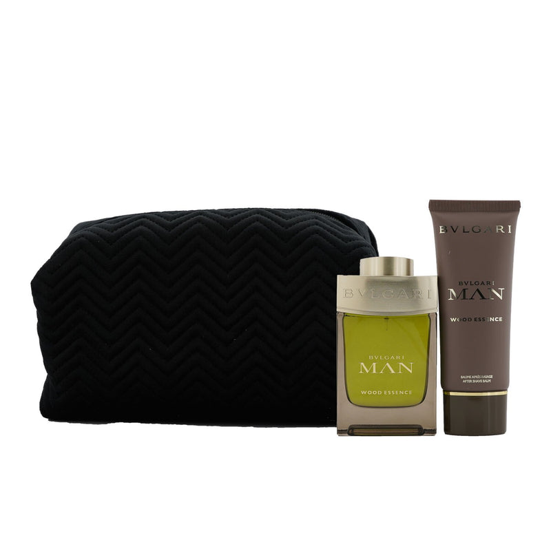 Bvlgari Man Wood Essence Coffret: Eau De Parfum Spray 100ml/3.4oz + After Shave Balm 100ml/3.4oz + Pouch  2pcs+Pouch