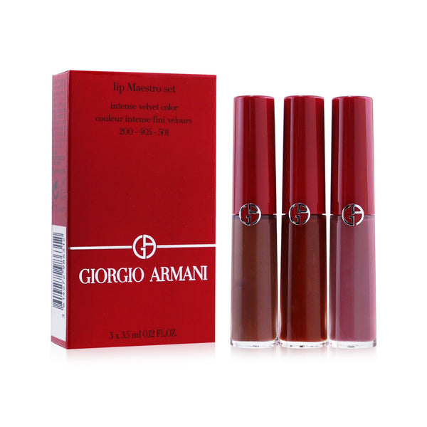 Giorgio Armani Lip Maestro Intense Velvet Color Set (3x Mini Liquid Lipstick) - #200,#405,#501  3x3.5ml/0.12oz