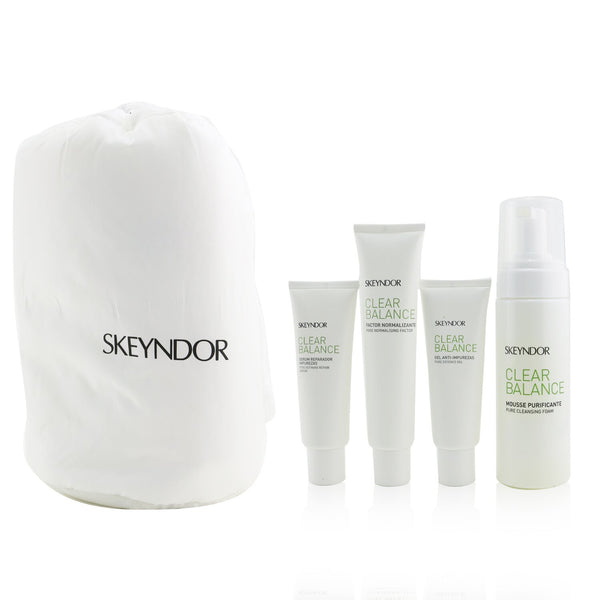 SKEYNDOR Clear Balance Treatment For Oily & Acne Prone Skin 4-Pieces Set: Cleansing Foam 150ml + Pore Refining Repair Serum 50ml + Pore Normalising Factor 75ml + Pure Defence Gel 50ml  4pcs+1bag