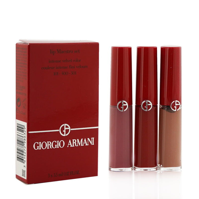 Giorgio Armani Lip Maestro Intense Velvet Color Set (3x Mini Liquid Lipstick) - #101,#400,#501 