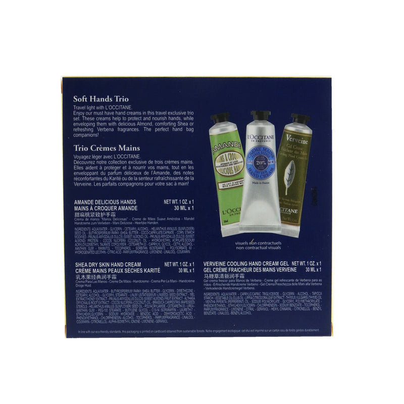 L'Occitane Soft Hands Trio: Almond Delicious Hands 30ml + Shea Butter Hand Cream 30ml + Verbena Cooling Hand Cream Gel 30ml  3x 30ml1oz