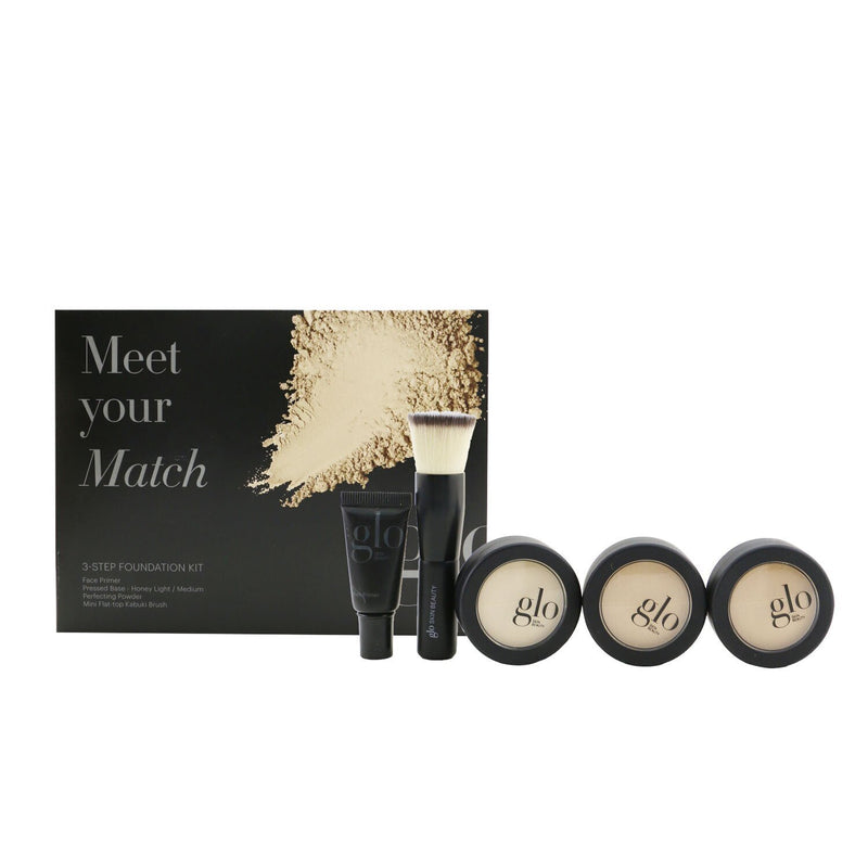 Glo Skin Beauty Meet Your Match 3 Step Foundation Kit (Face Primer + 2x Pressed Base + Perfecting Powder + Mini Kabuki Brush) - # Honey (Light / Medium) 