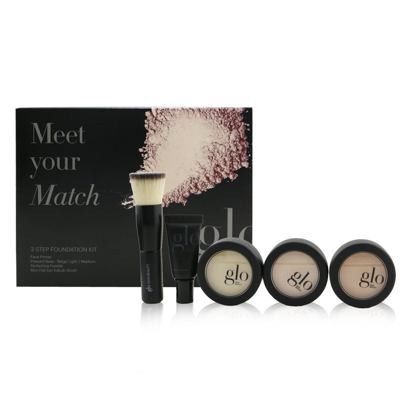 Glo Skin Beauty Meet Your Match 3 Step Foundation Kit (Face Primer+ 2x Pressed Base+Perfecting Powder+Mini Kabuki Brush) - # Beige (Light / Medium) 