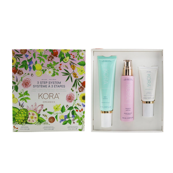 Kora Organics 3 Step System - Dry Skin: Cream Cleanser 100ml + Balancing Rose Mist 100ml + Hydrating Moisturizer 50ml  3pcs