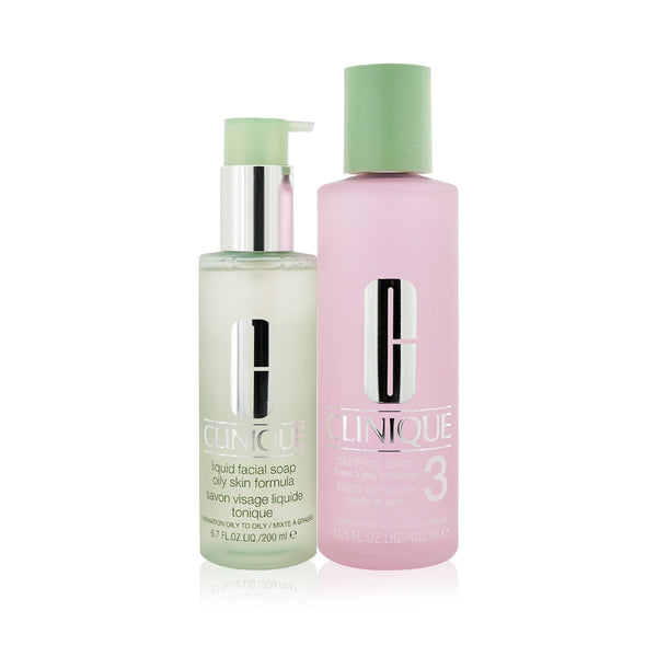 Clinique Cleansing + Exfoliation Set: Clarifying Lotion 3 400ml/13.5oz + Liquid Facial Soap Oily Skin Formula 200ml/6.7oz 