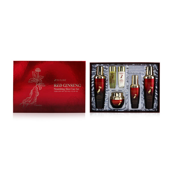 3W Clinic Red Ginseng Nourishing Skin Care Set: Toner 130ml+ Emulsion 130ml+ Serum 50ml+ Cream 55g+ Toner 30ml+ Emulsion 30ml  6pcs