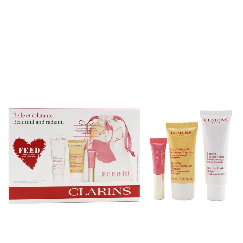 Clarins Beautiful & Radiant Set: Beauty Flash Balm 50ml+ Gentle Exfoliating Cleanser 30ml+ Lip Perfector 5ml+ Bag 