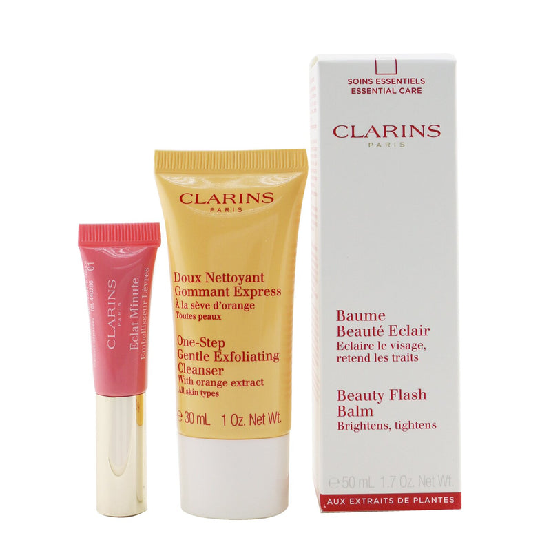 Clarins Beautiful & Radiant Set: Beauty Flash Balm 50ml+ Gentle Exfoliating Cleanser 30ml+ Lip Perfector 5ml+ Bag 