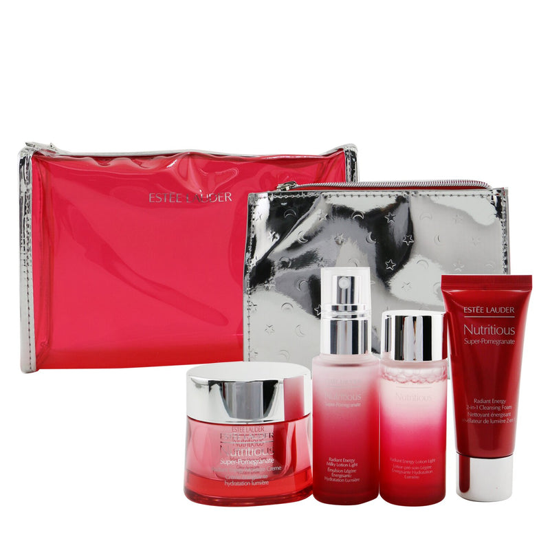 Estee Lauder Nutritious Super-Pomegranate Reveal A Rosy Radiance Set: Moisture Creme+ Milky Lotion Light+ Lotion Light+ Cleansing Foam...(Box Slightly Damaged) 