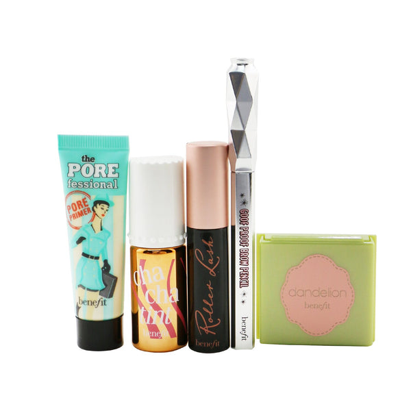 Benefit Pretty Up & Away Set (Primer + Powder + Cheek & Lip Stain + Brow Pencil + Mascara)  5pcs