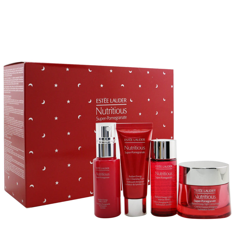 Estee Lauder Nutritious Super-Pomegranate Nourish All Night Set: Night Creme+ Milky Lotion+ Lotion Intense Moist+ Cleansing Form... 