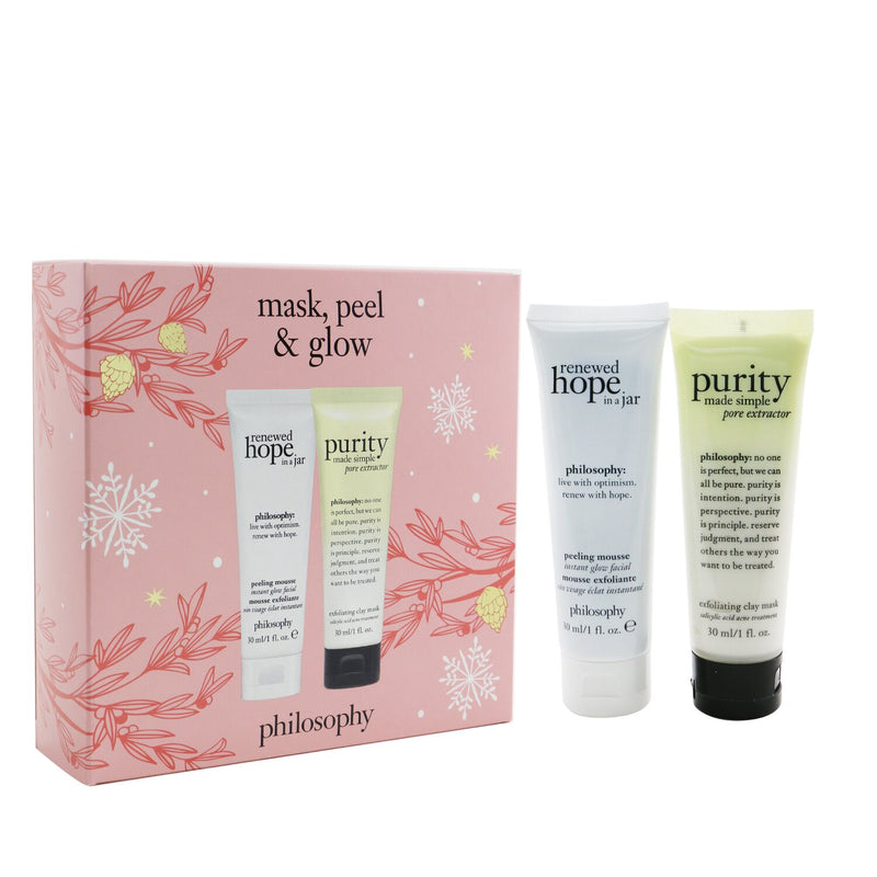 Philosophy Mask, Peel & Glow 2-Pieces Set: Purity Made Simple Pore Extractor 30ml + Renewed Hope In A Jar Peeling Mousse 30ml (Exp. Date: 02/2022) 