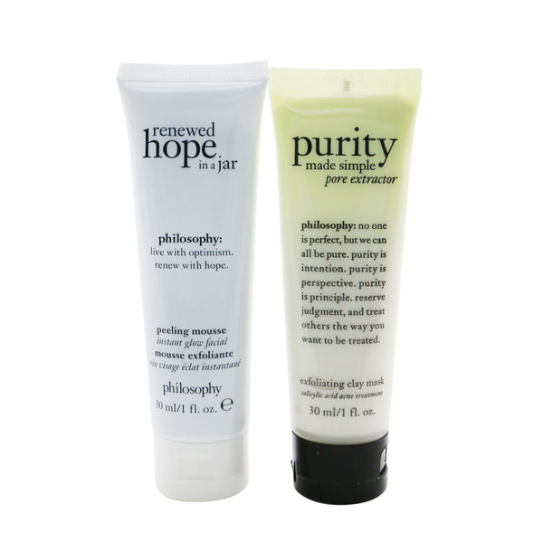 Philosophy Mask, Peel & Glow 2-Pieces Set: Purity Made Simple Pore Extractor 30ml + Renewed Hope In A Jar Peeling Mousse 30ml (Exp. Date: 02/2022) 