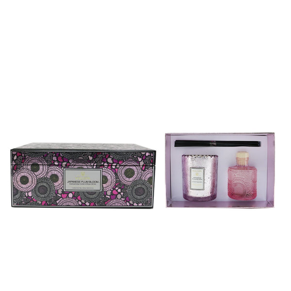 Voluspa Scalloped Edge Candle & Reed Diffuser Coffret - Japanese Plum Bloom 