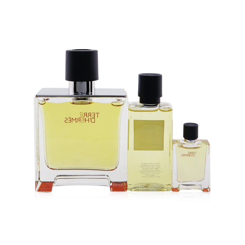 Hermes Terre D'Hermes Coffret: Pure Parfum Spray 75ml/2.53oz + Hair & Body Shower Gel 40ml/1.35oz + Pure Parfum Spray 5ml/0.17oz  3pcs