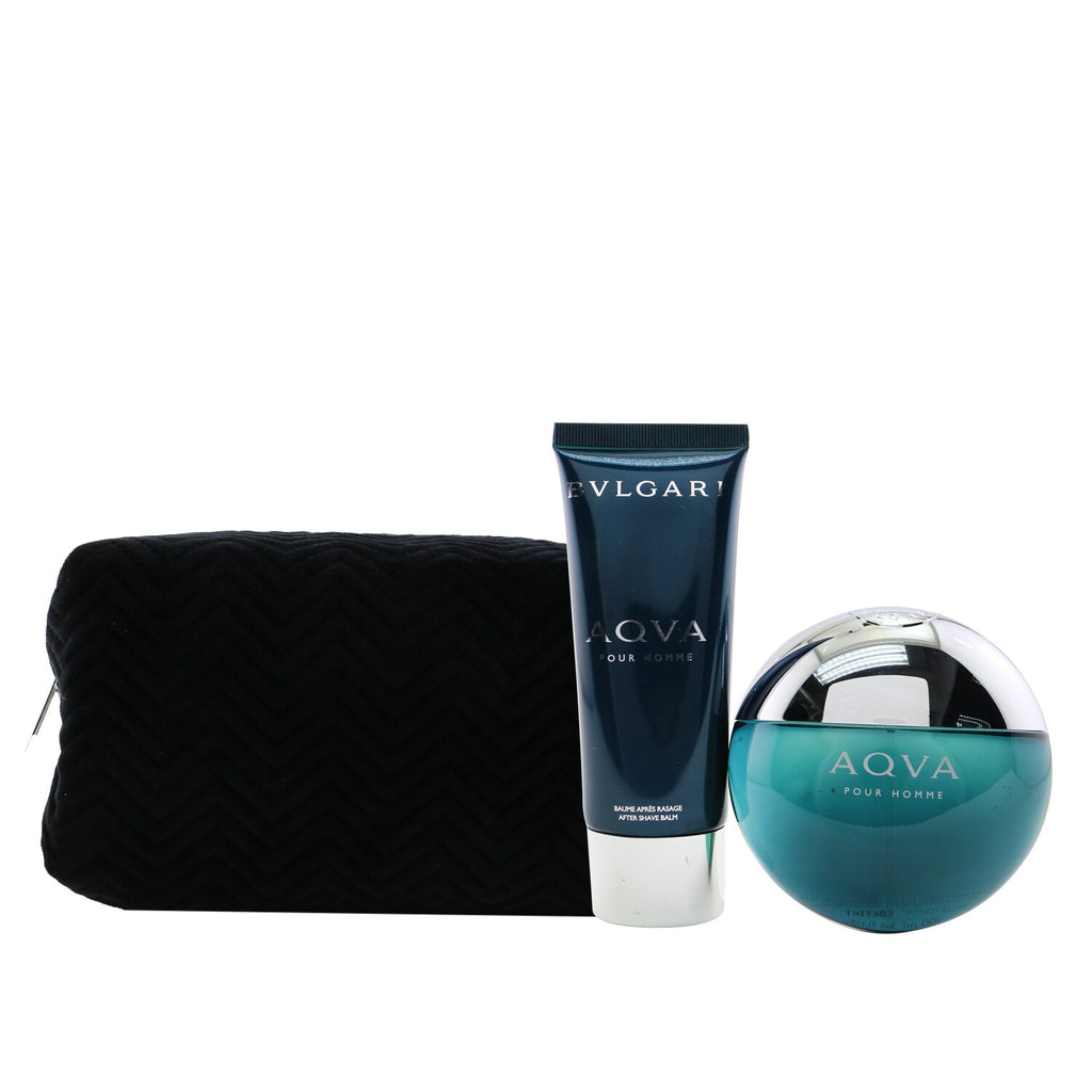 BVLGARI BLV 4 PCS SET FOR MEN: 3.4 EAU DE TOILETTE SPRAY + 2 X 2.5 AFTER  SHAVE BALM + POUCH (PICTURE BOX)