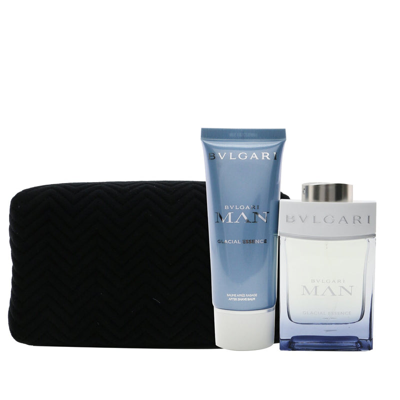 Bvlgari Man Glacial Essence Coffret: Eau De Parfum Spray 100ml/3.4oz + After Shave Balm 100ml/3.4oz + Pouch (X'mas Edition)  2pcs+Pouch