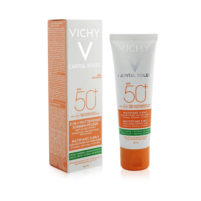 Vichy Capital Soleil Mattifying 3-In-1 Daily Shine Control Care SPF 50 - Protects, Absorbs, Controls  50ml/1.69oz