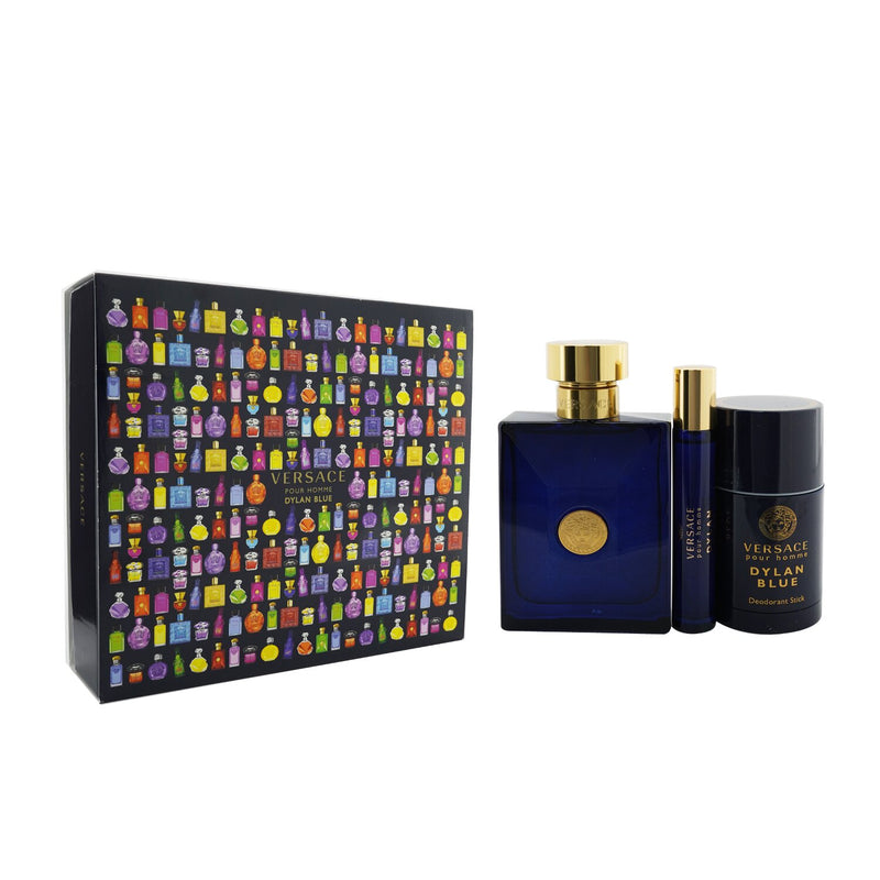 Versace Dylan Blue Coffret: Eau De Toilette Spray 100ml/3.4oz +Eau De Toilette Spray 10ml/0.3oz + Deo Stick 75g/2.5oz  3pcs