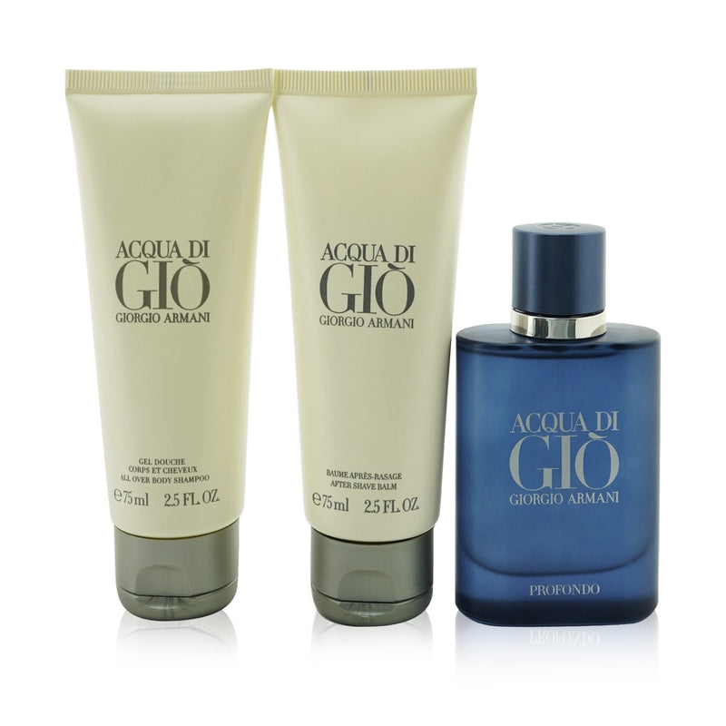 Giorgio Armani Acqua Di Gio Profondo Coffret Eau De Parfum Spray 40ml 1.35oz All Over Body Shampoo 75ml 2.5oz After Shave Balm 75ml 2.5oz 3pcs Fresh Beauty Co