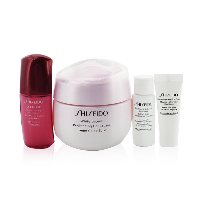 Shiseido White Lucent Holiday Set: Gel Cream 50ml + Cleansing Foam 5ml + Softener Enriched 7ml + Ultimune Concentrate 10ml  4pcs