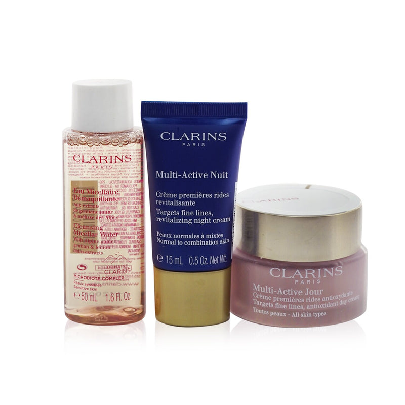 Clarins Multi-Active Collection: Day Cream 50ml+ Night Cream 15ml+ Cleansing Micellar Water 50ml+ Bag  3pcs+1bag
