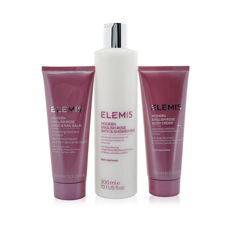 Elemis English Rose-Infused Body Trio Set: Bath & Shower Milk 300ml+ Hand & Nail Balm 100ml+ Body Cream 100ml  3pcs