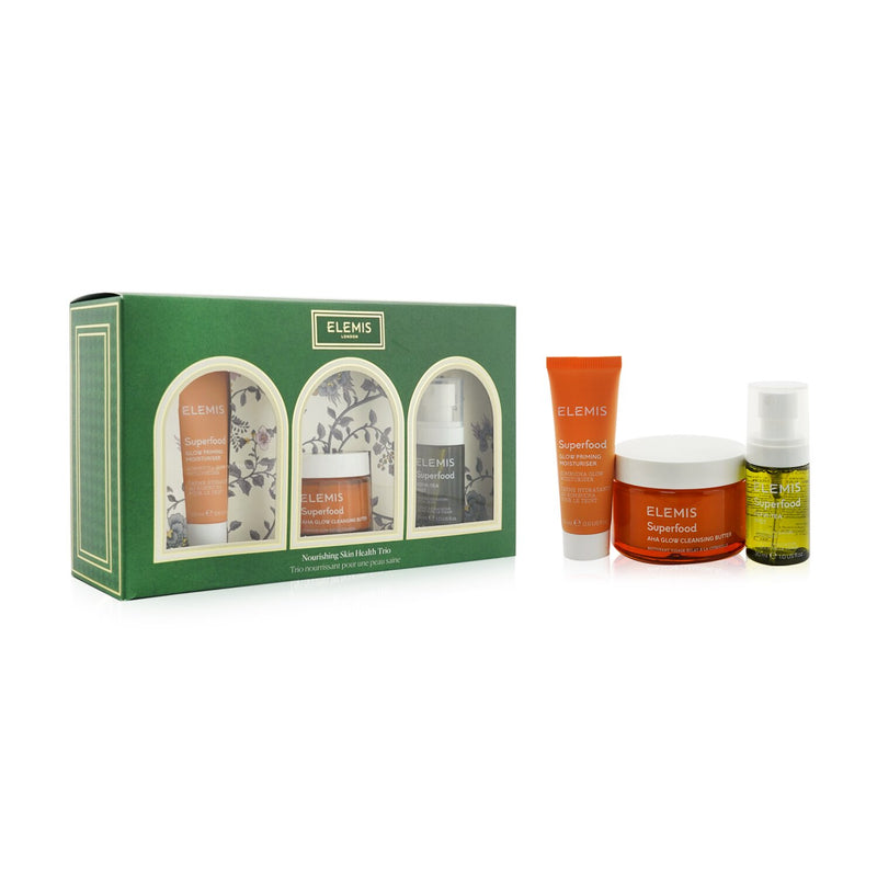 Elemis Nourishing Skin Health Trio Set: Superfood AHA Cleansing Butter 90ml+ Glow Priming Moisturiser 20ml+Kefir-Tea Mist  3pcs