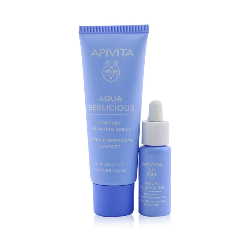 Apivita Hydrating Bouquet (Aqua Beelicious- Rich Texture) Gift Set: Comfort Hydrating Cream 40ml+ Hydrating Booster 10ml+ Pouch  2pcs+1pouch