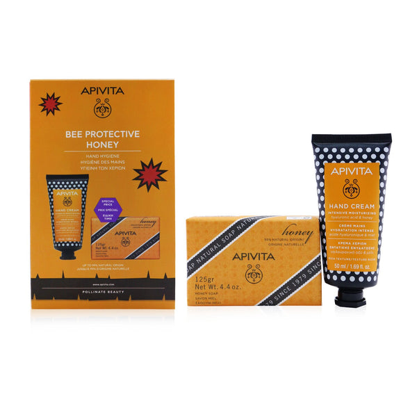 Apivita Bee Protective Honey Set: Hand Cream Hyaluronic Acid & Honey 50ml+ Natural Soap Honey 125g  2pcs