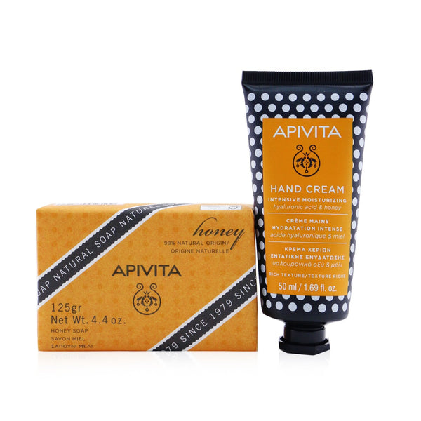 Apivita Bee Protective Honey Set: Hand Cream Hyaluronic Acid & Honey 50ml+ Natural Soap Honey 125g  2pcs