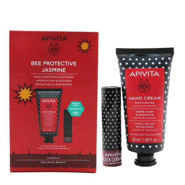 Apivita Bee Protective Jasmine Set: Hand Cream Jasmine & Propolis 50ml+ Lip Care Black Currant  2pcs
