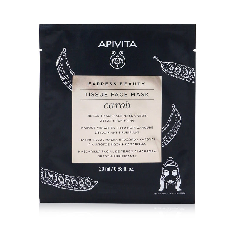 Apivita Express Beauty Black Tissue Face Mask with Carob (Detox & Purifying) - Exp. Date: 05/2022  6x20ml/0.68oz