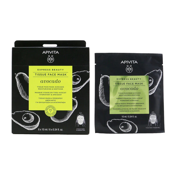 Apivita Express Beauty Tissue Face Mask with Avocado (Moisturizing & Soothing) - Exp. Date: 06/2022  6x10ml/0.34oz
