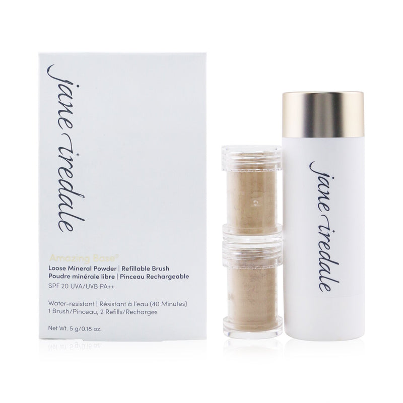 Jane Iredale Amazing Base Loose Mineral Powder SPF 20 Refillable Brush (1x Brush, 2x Refills) - Suntan  2x2.5g/0.09oz