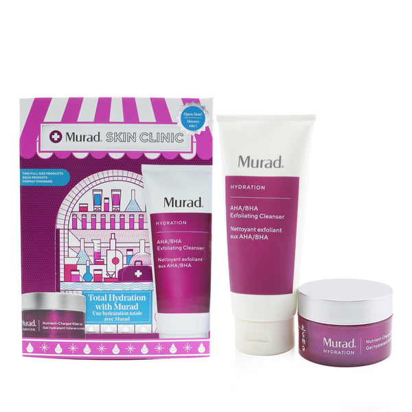 Murad Murad Skin Clinic - Total Hydration With Murad Set: AHA/BHA Exfoliating Cleanser - 200ml/6.75oz + Nutrient-Charged Water Gel - 50ml/1.7oz  2pcs