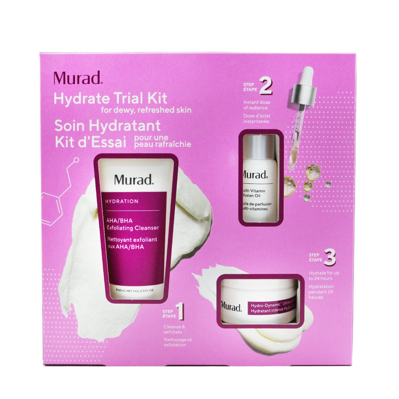 Murad Hydrate Trial Kit: AHA/BHA Exfoliating Cleanser - 60ml/2oz + Multi-Vitamin Infusion Oil - 10ml/0.33oz + Hydro-Dynamic Ultimate Moisture - 15ml/0.5oz  3pcs