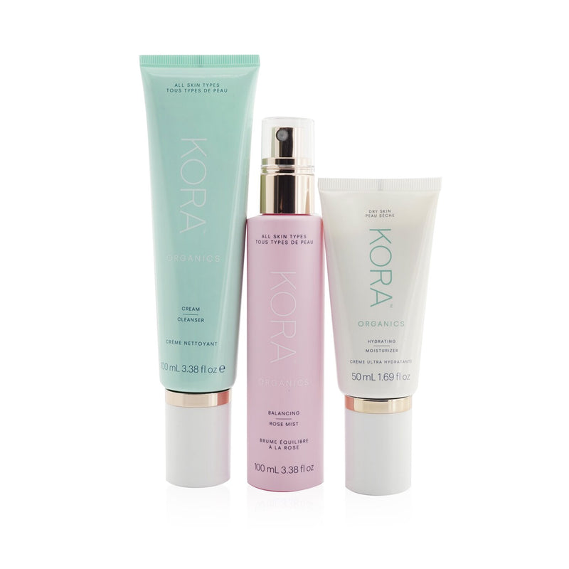 Kora Organics 3 Step System - Dry Skin: Cream Cleanser 100ml + Balancing Rose Mist 100ml + Hydrating Moisturizer 50ml (Box Slightly Damaged)  3pcs