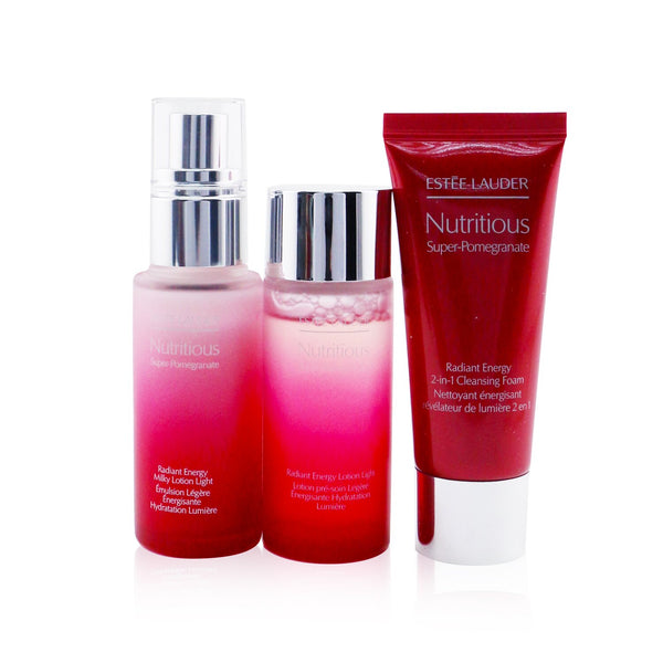 Estee Lauder Nutritious Super-Pomegranate Radiant Travel Set: Milky Lotion Light 30ml+ Energy Lotion Light 30ml+ Cleansing Foam 30ml+ ...  3pcs+2bags