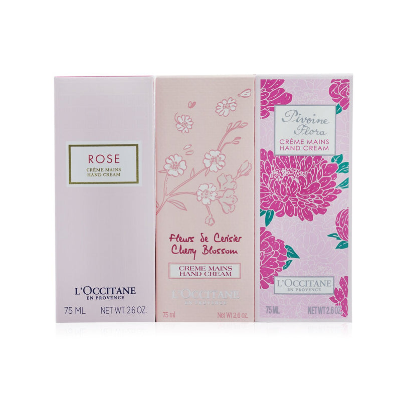 L'Occitane Pink Flowers Hand Cream Collection: Pivoine Flora + Rose + Cherry Blossom  3x75ml/2.6oz